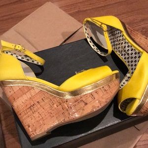 Yellow Leather Wedge Sandals